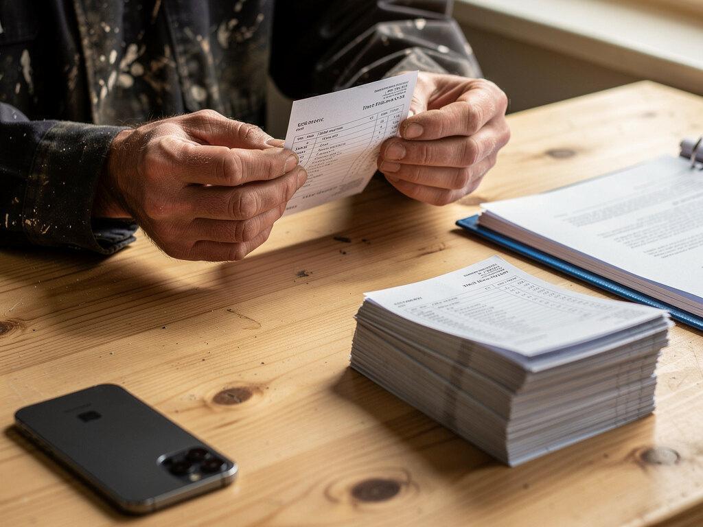 Handwerker prüft eine Rechnung